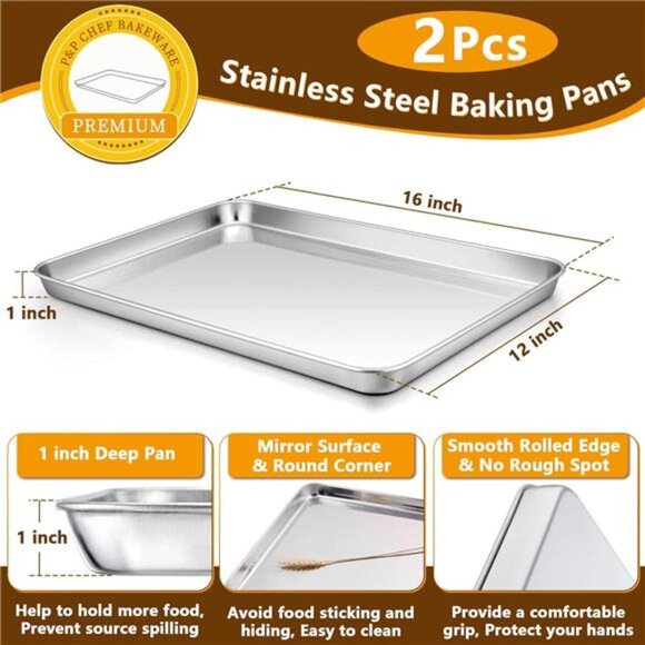 P&P CHEF Baking Sheets and Racks Set (2 Sheet + 2 Rack), Stainless Steel Baking - Picture 2 of 8